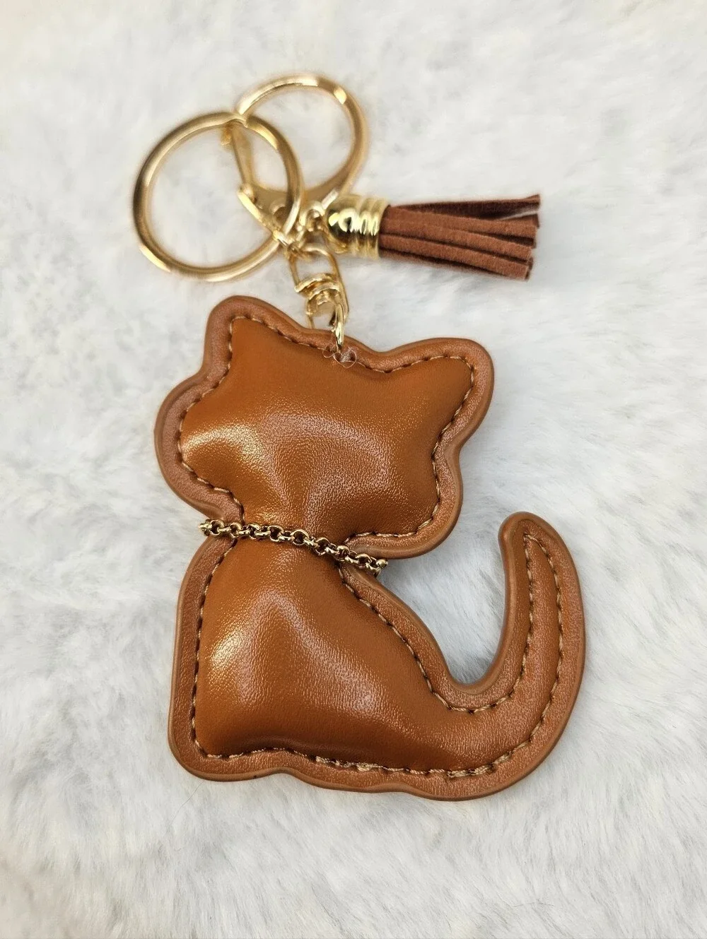 Lucky Girl Brown Cat Keychain Purse Charm